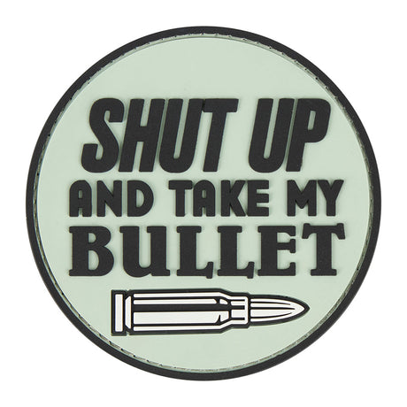 Écusson rond Ares Shut up and take my bullet en PVC souple 8 cm de diamètre