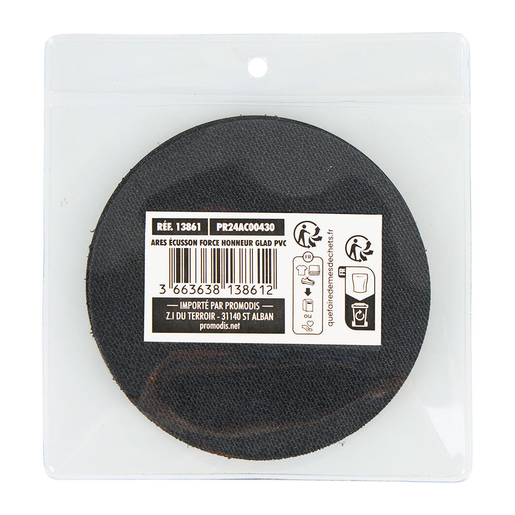 Écusson rond casque spartiate Forces et Honneur Ares en PVC 8 cm auto-agrippant