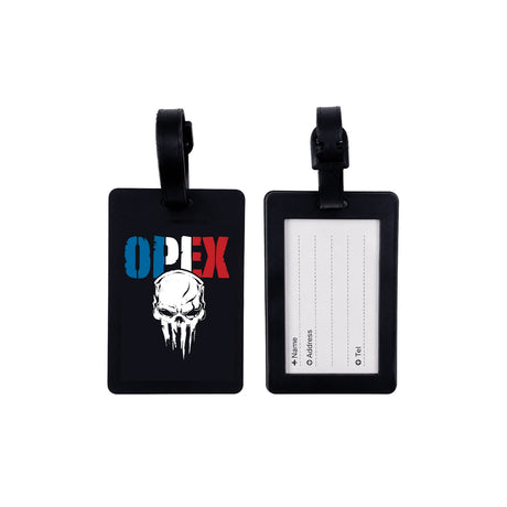 Étiquette de bagage en rubber 10 x 6,5 cm avec fiche d'identification au dos