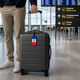 Étiquette de bagage en rubber 10 x 6,5 cm avec fiche d'identification au dos