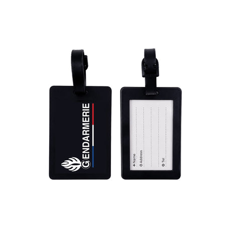 Étiquette de bagage en rubber 10 x 6,5 cm avec fiche d'identification au dos