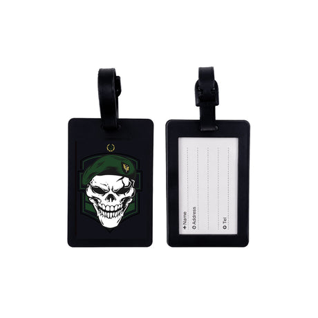 Étiquette de bagage en rubber 10 x 6,5 cm avec fiche d'identification au dos