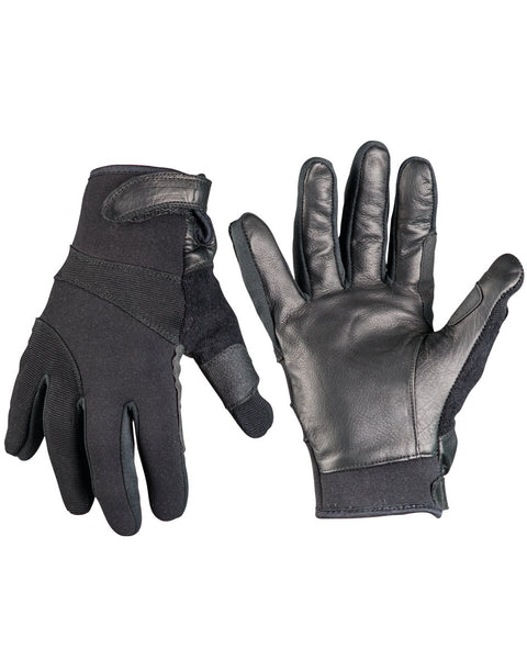 Gants anti-coupure Mil-Tec paume en cuir dessus néoprène et doublure aramide Kevlar