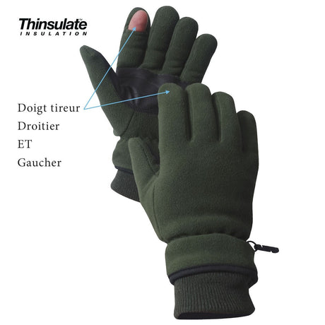 Gants polaires doublure Thinsulate doigt tireur ambidextre renfort de paume