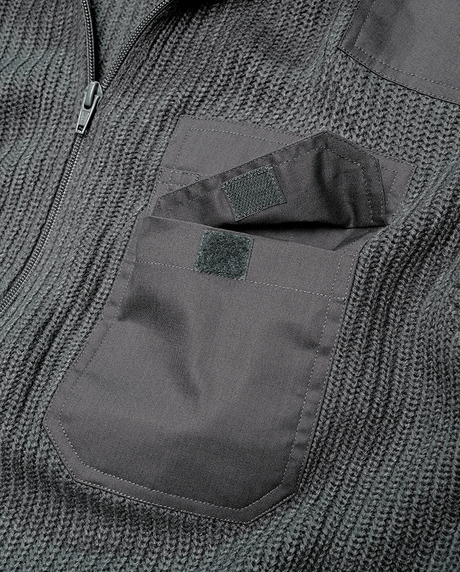 Gilet Brandit BW Cardigan maille polyacrylique col épais épaulettes et poche poitrine