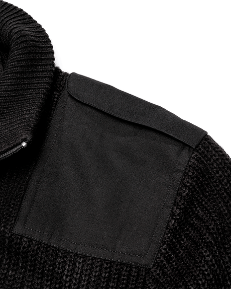 Gilet Brandit BW Cardigan maille polyacrylique col épais épaulettes et poche poitrine