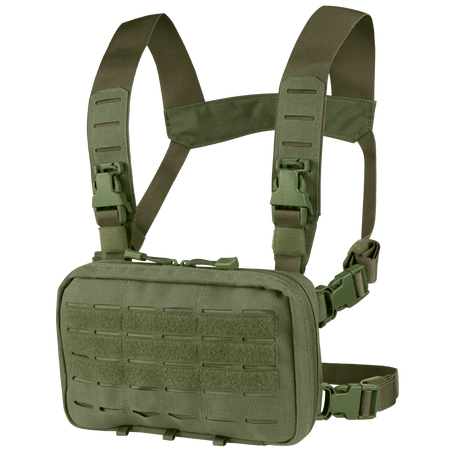 Gilet chest rig Condor Stowaway panneau MOLLE découpé laser harnais quatre points