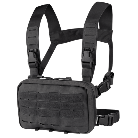 Gilet chest rig Condor Stowaway panneau MOLLE découpé laser harnais quatre points