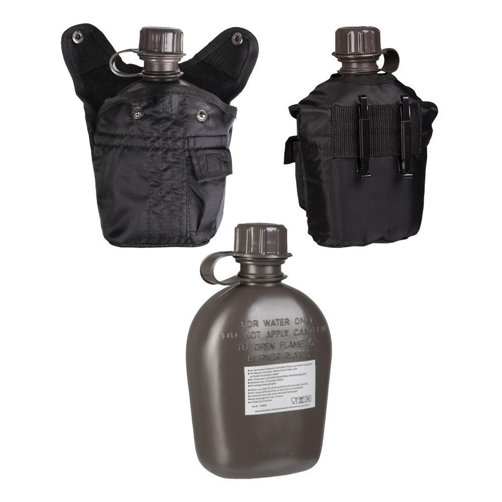 Gourde Mil-Tec type US 1 litre en polyéthylène avec housse polyester et petite poche additionnelle