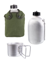 Gourde française Mil-Tec 1,3 L en aluminium avec quart et housse en coton