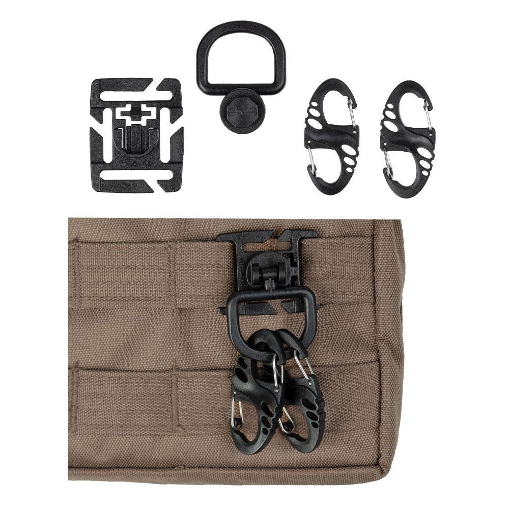 Kit de fixation MOLLE Mil-Tec en polyoxyméthylène avec 4 mousquetons en S et 2 D-Ring Duraflex pivotants 360°