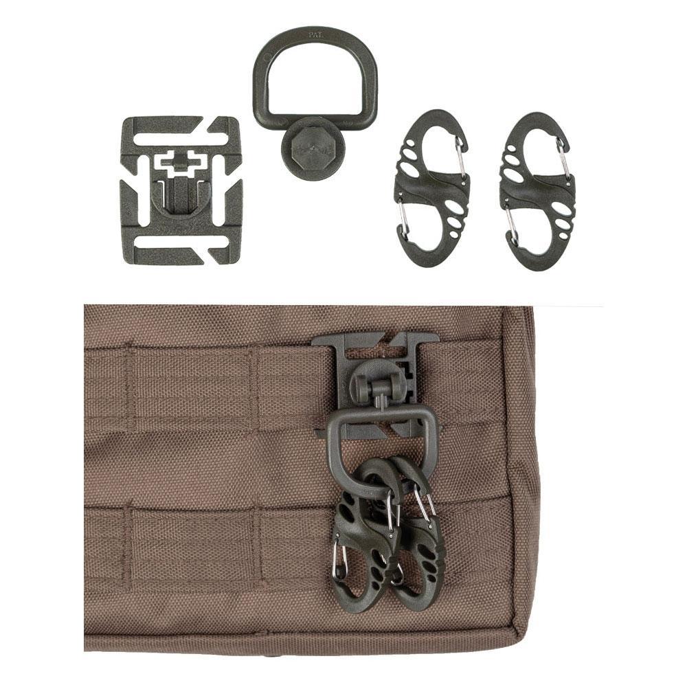 Kit de fixation MOLLE Mil-Tec en polyoxyméthylène avec 4 mousquetons en S et 2 D-Ring Duraflex pivotants 360°