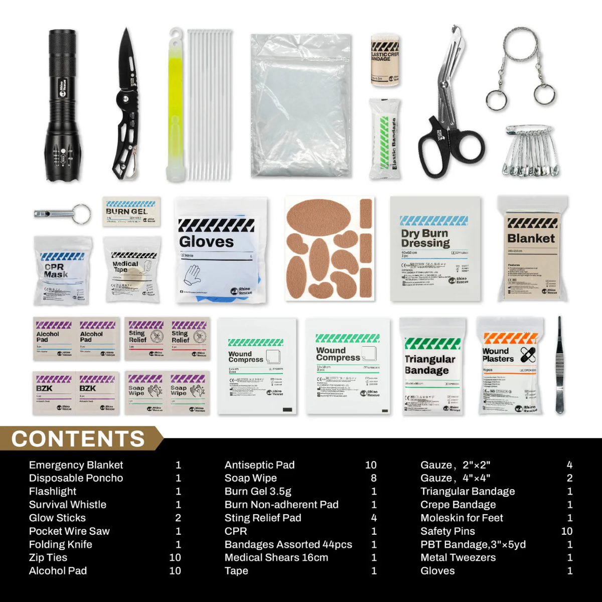 Kit de premiers secours Rhino Rescue Adventure Mini IFAK (trousse de secours pleine)