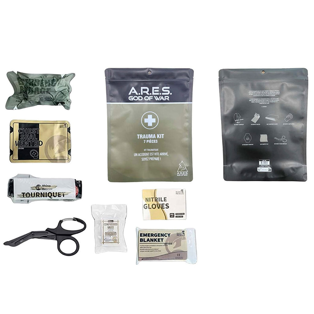 Kit de traumatologie Ares 7 pièces avec garrot bandage compressif et pansement thoracique