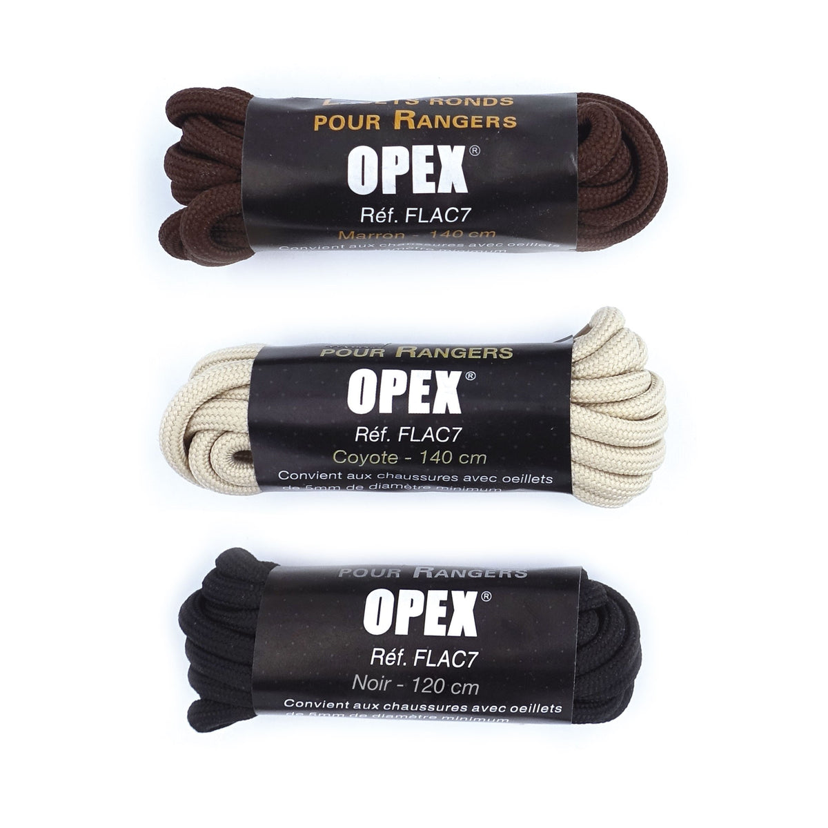 Lacets ronds pour rangers OPEX 100 % polyester pour œillets de 5 mm minimum
