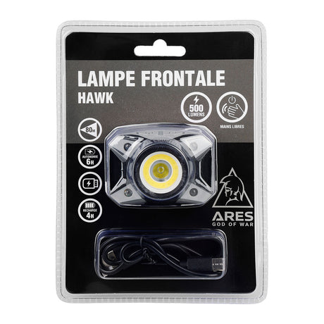 Lampe frontale Ares Hawk 500 lumens rechargeable USB-C à boîtier inclinable