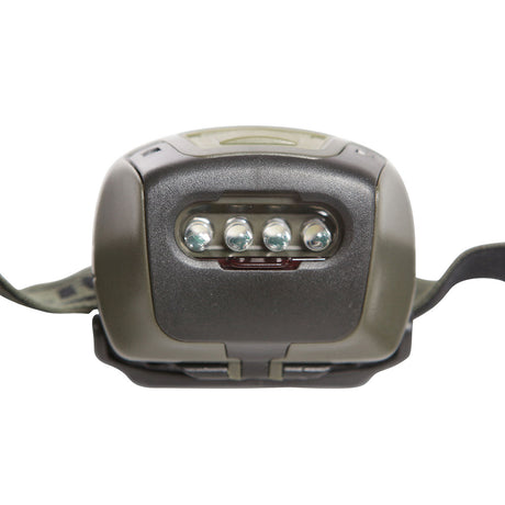 Lampe frontale Ares à quatre diodes avec filtre coulissant et trois modes sur 3 piles AAA