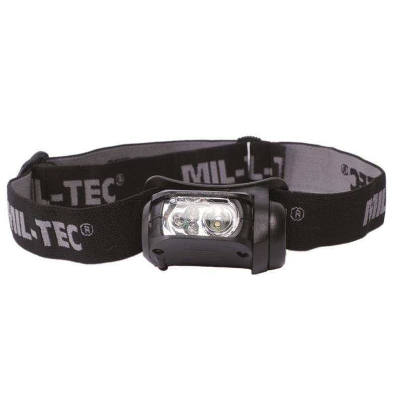 Lampe frontale Mil-Tec à quatre LED multicolores 65 lumens avec fixation MOLLE et autonomie 18 heures