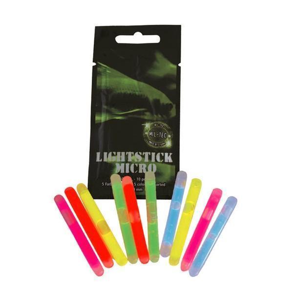Lot de 10 mini-bâtons lumineux chimiluminescents Mil-Tec 6 mm × 5 cm autonomie 1 à 3 heures