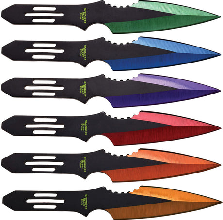 Lot de 6 couteaux de lancer Perfect Point PP-595 monobloc 14 cm avec étui de cuisse