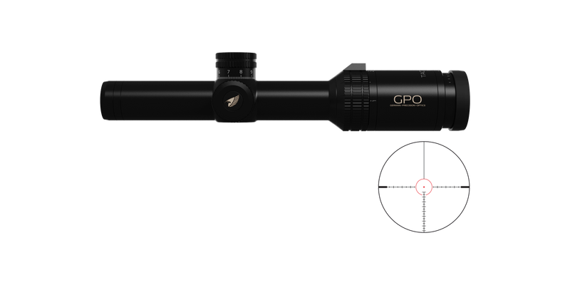 Lunette GPO Tactical 1-6x24 grossissement 1-6 x 24 mm champ 38 m - 6,3 m à 100 mètres