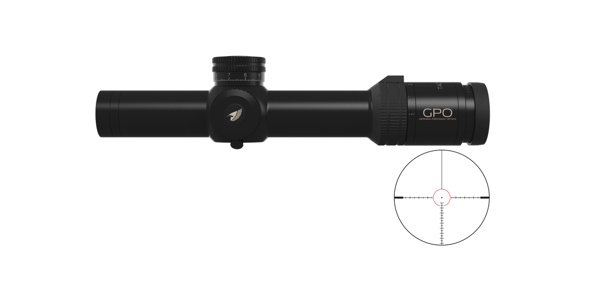 Lunette GPO Tactical 1-8x24 grossissement 1-8 x 24 mm champ 35 m - 4,4 m à 100 mètres