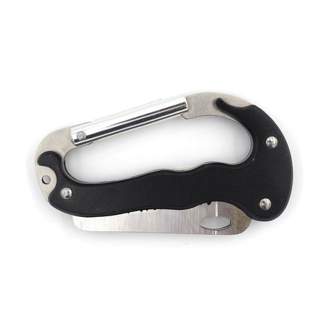 Mousqueton couteau OPEX deux lames acier inoxydable manche aluminium 8,5 cm