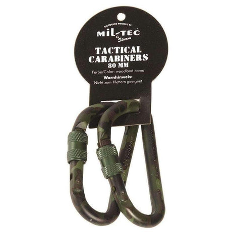 Mousquetons utilitaires Mil-Tec Tactical alliage aluminium 8 cm vendus par paire (non certifiés escalade ni secours)
