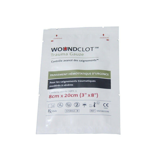 Pansement hémostatique WoundClot Trauma 8 x 20 cm dispositif classe IIb marquage CE
