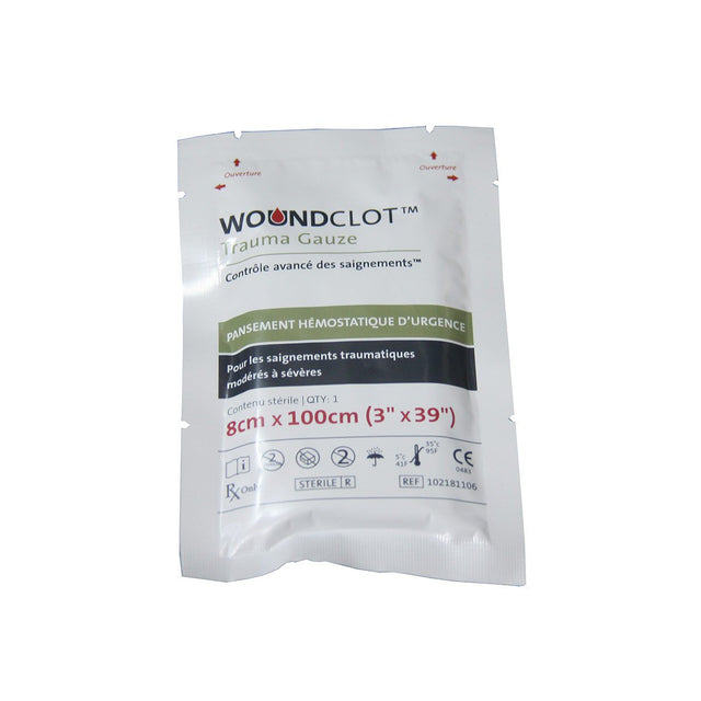 Pansement hémostatique WoundClot Trauma bande 8 x 100 cm pour comblement de plaie