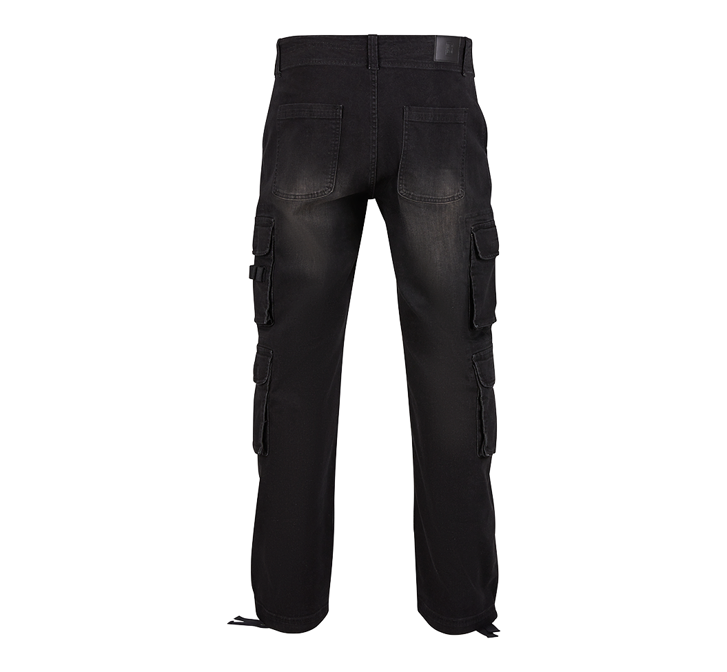 Pantalon cargo Brandit Denim coton-polyester huit poches rapportées et bas à cordon