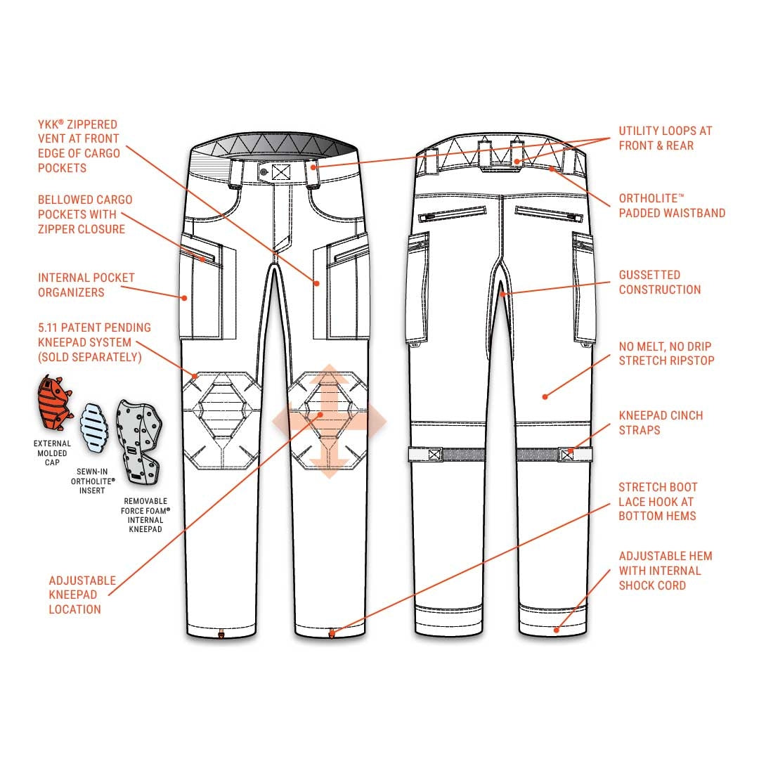 Pantalon d'intervention XTU 5.11 Tactical Cordura nylon extensible et genoux Ortholite