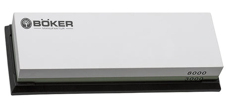 Pierre à eau Boker Plus grain 3000 et 8000 de 18 x 6 x 3 cm sur support caoutchouc