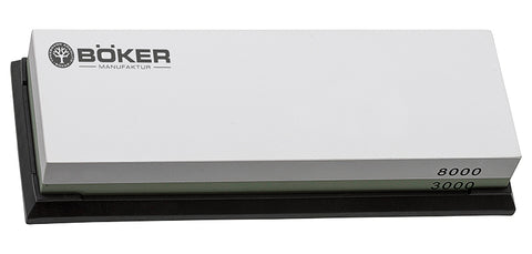 Pierre à eau Boker Plus grain 3000 et 8000 de 18 x 6 x 3 cm sur support caoutchouc