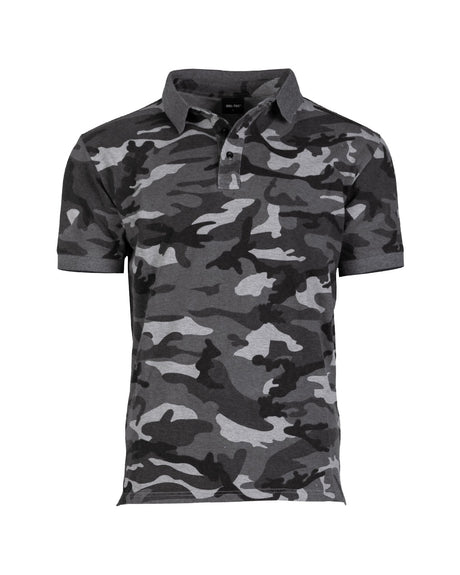 Polo tactique Mil-Tec en coton piqué prélavé à col boutonné et fentes latérales