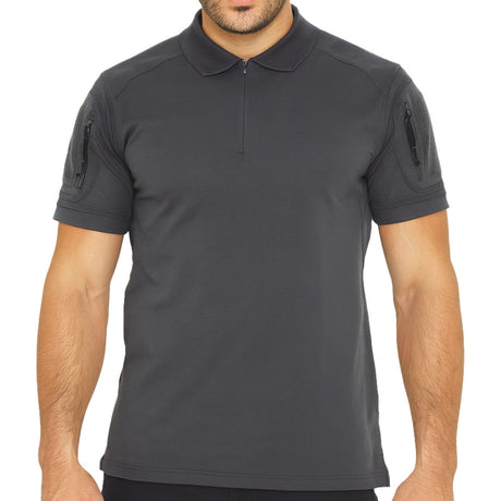 Polo tactique col à glissière coton polyester élasthanne deux poches de manche