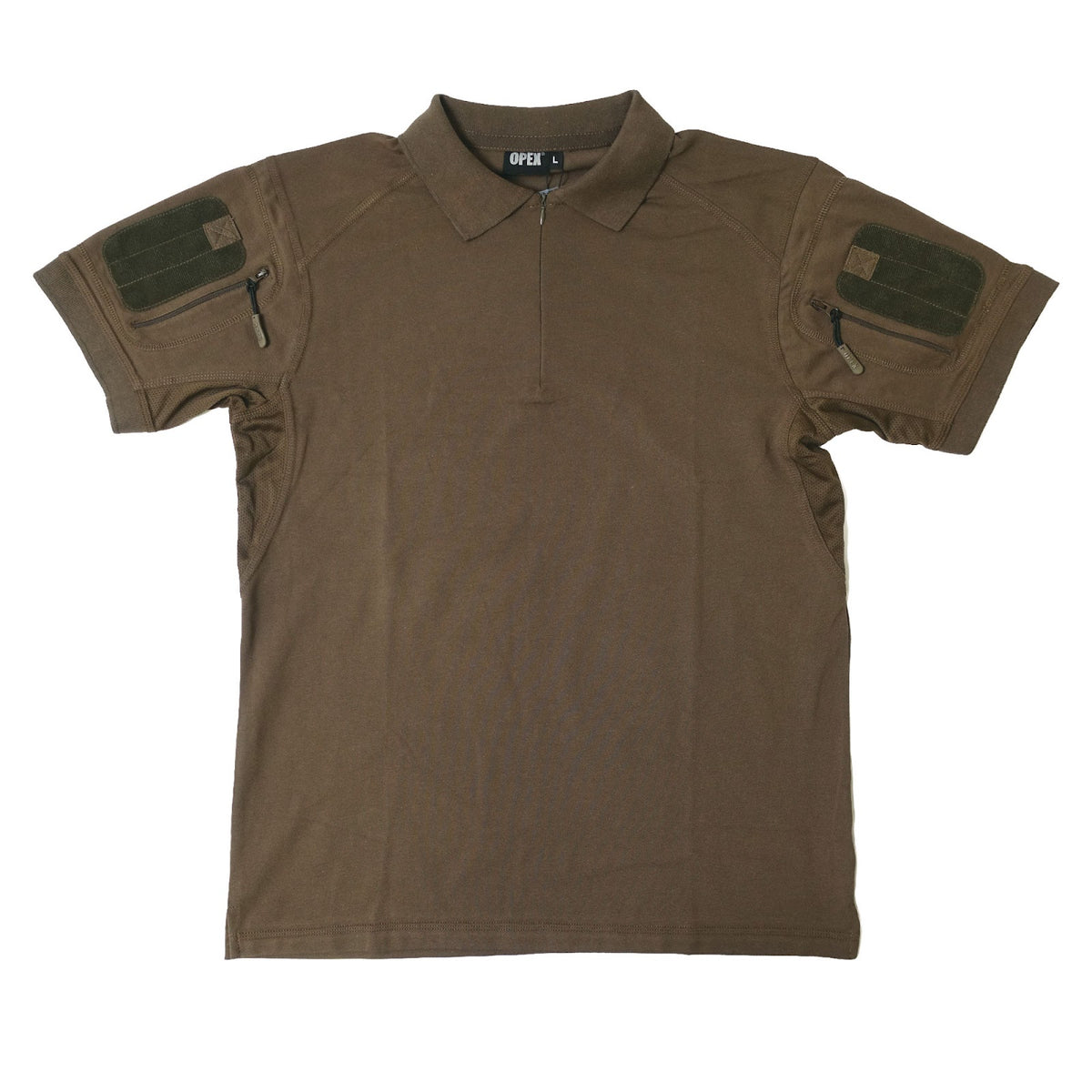 Polo tactique col à glissière coton polyester élasthanne deux poches de manche