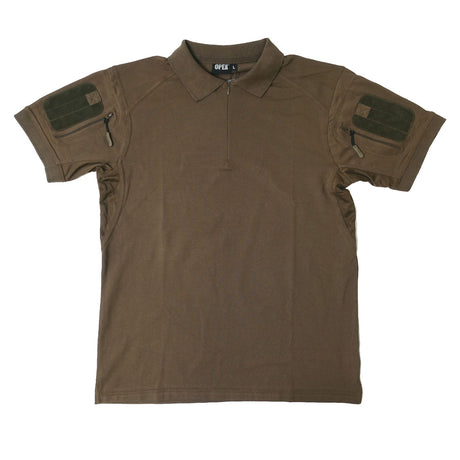 Polo tactique col à glissière coton polyester élasthanne deux poches de manche