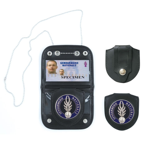 Porte-carte Patrol Equipement Gendarmerie cuir et polyester avec chaîne et médaille