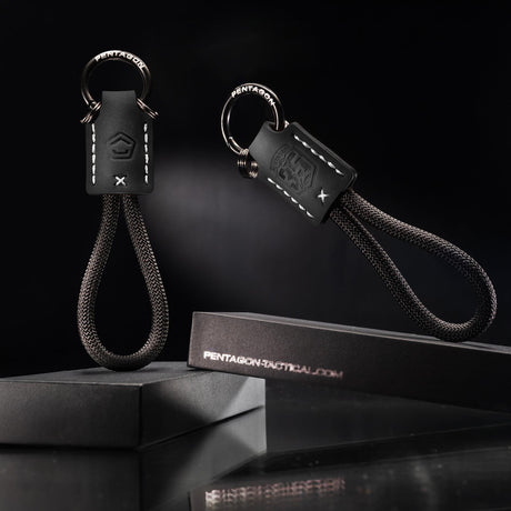 Porte-clés EDC Pentagon Apiron en cuir pleine fleur avec anneau métal et boucle cordage