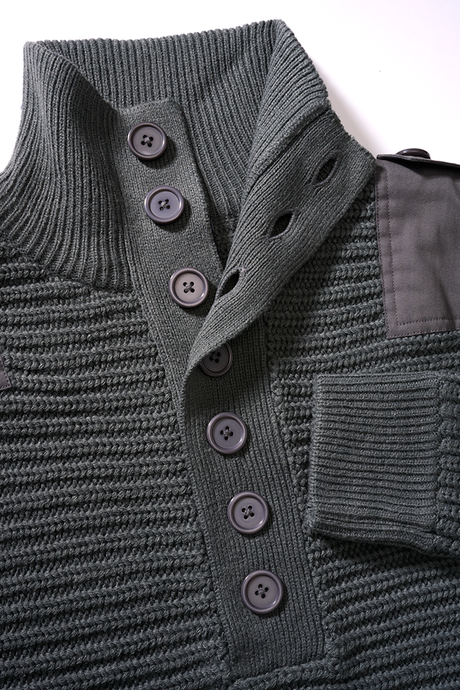 Pull Brandit Alpine grosse maille polyacrylique col boutonné renforts coudes et épaules