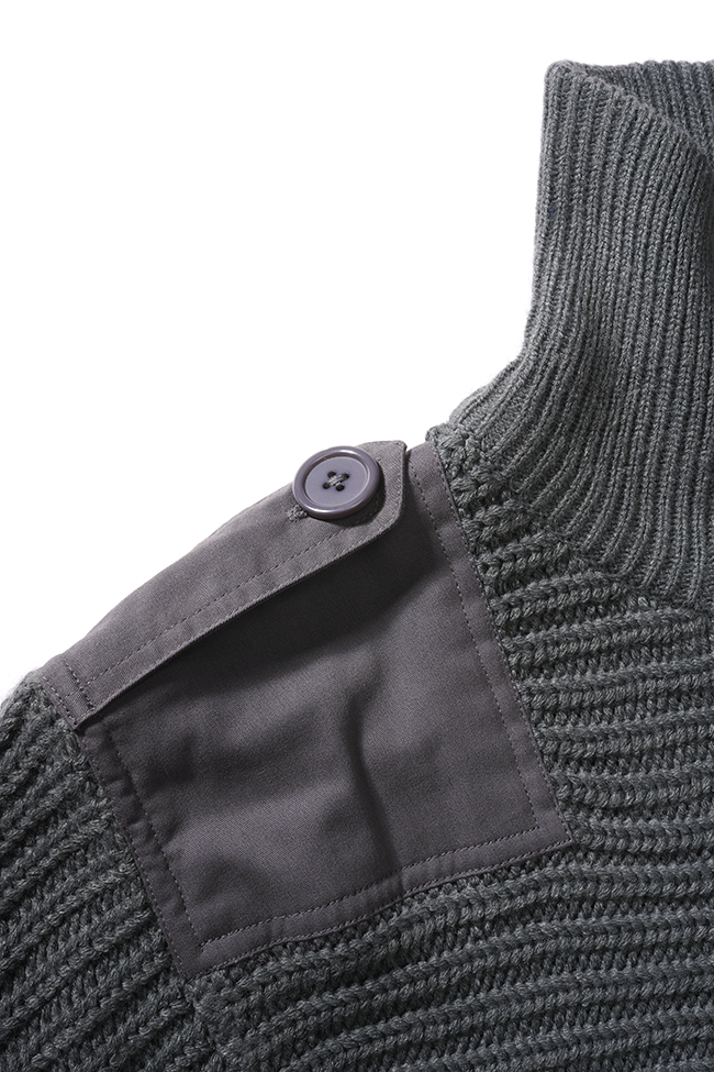 Pull Brandit Alpine grosse maille polyacrylique col boutonné renforts coudes et épaules