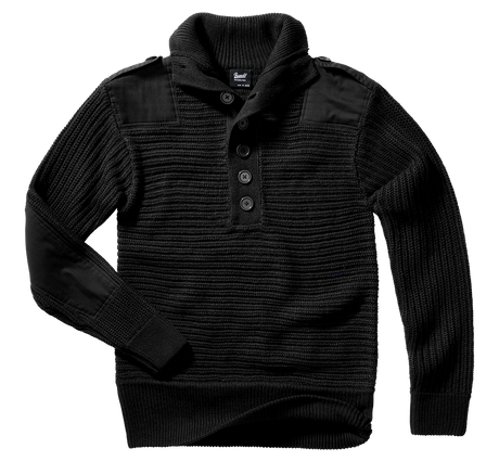 Pull Brandit Alpine grosse maille polyacrylique col boutonné renforts coudes et épaules