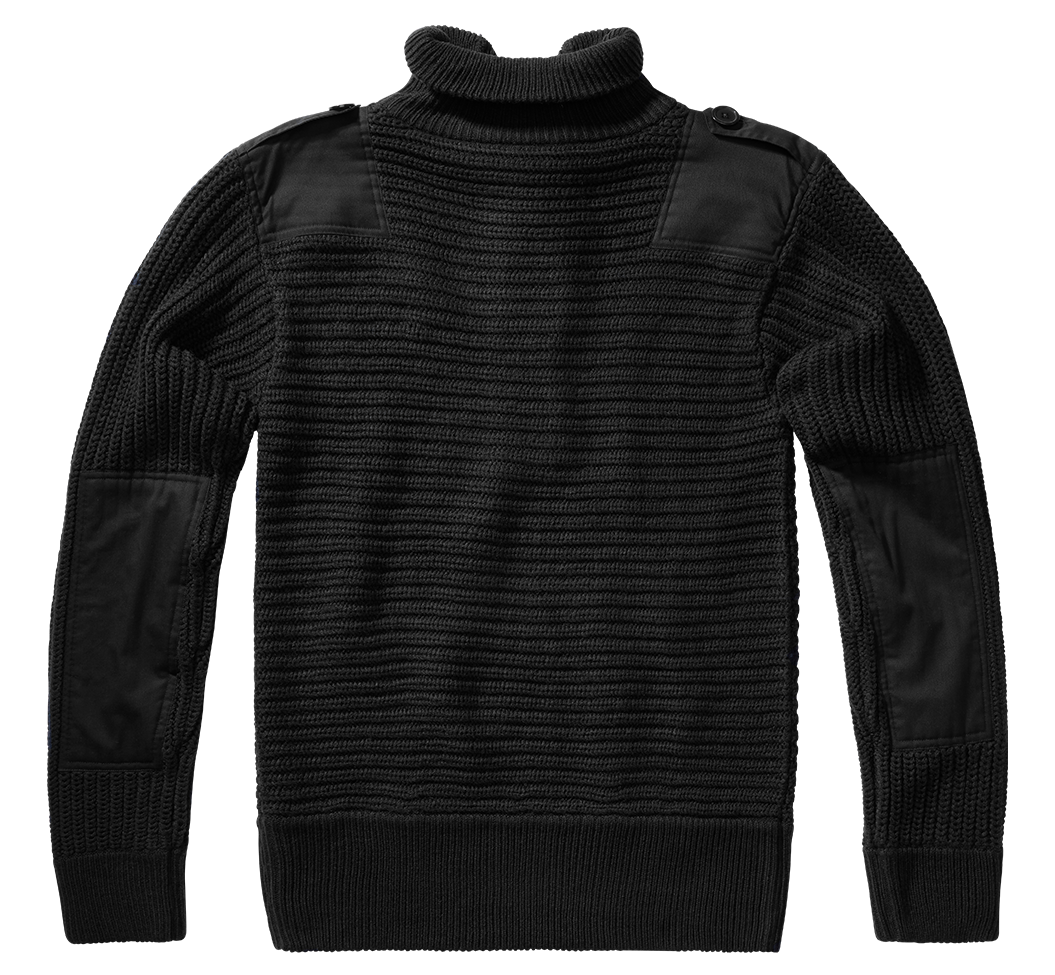 Pull Brandit Alpine grosse maille polyacrylique col boutonné renforts coudes et épaules