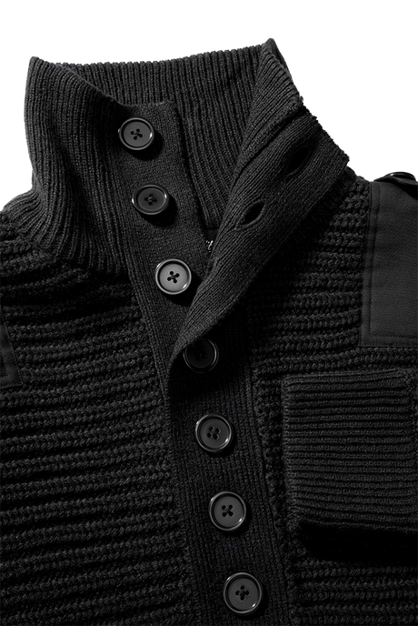 Pull Brandit Alpine grosse maille polyacrylique col boutonné renforts coudes et épaules