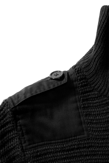 Pull Brandit Alpine grosse maille polyacrylique col boutonné renforts coudes et épaules