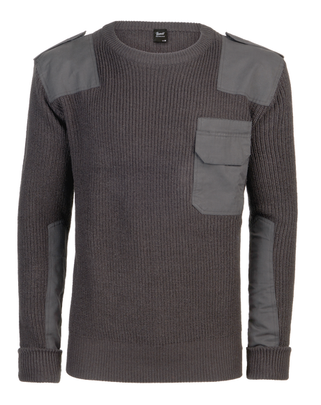 Pull Brandit BW en maille polyacrylique renforts coton épaules et coudes poche poitrine