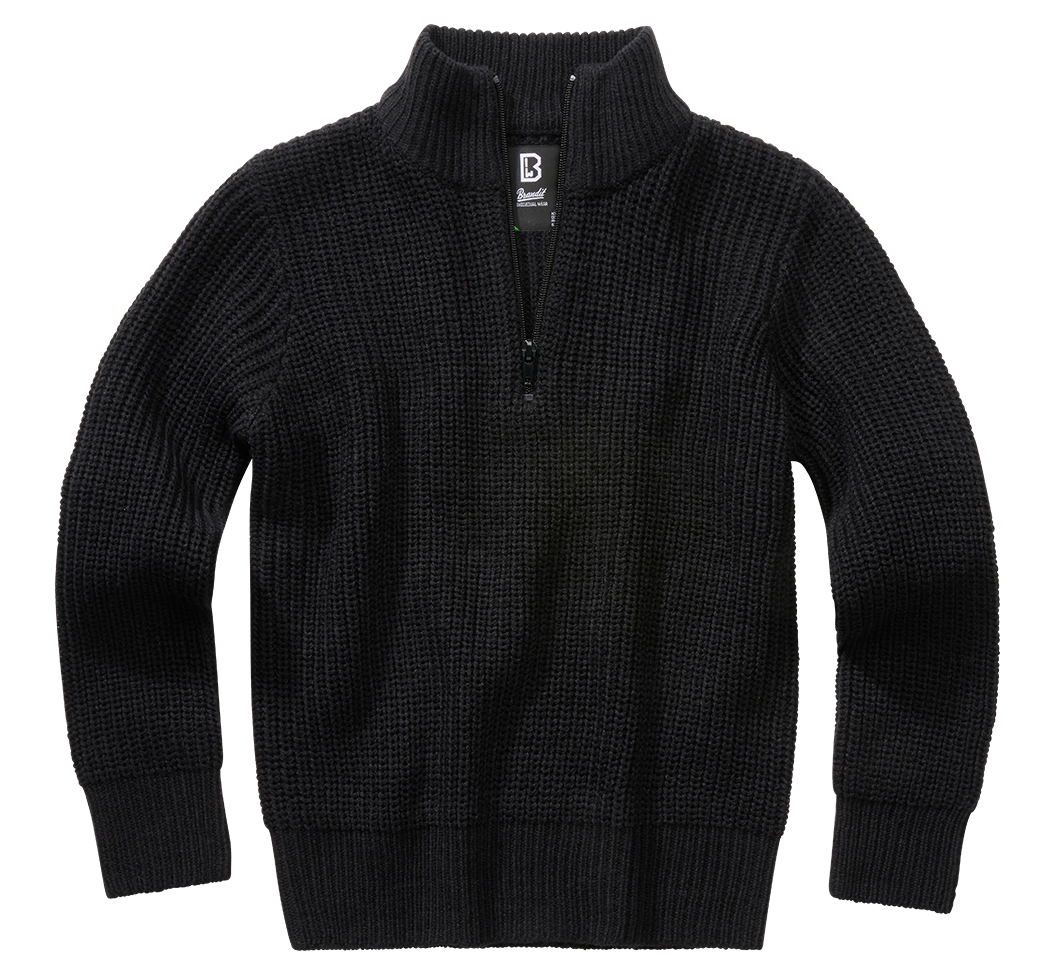 Pull enfant Brandit Marine Troyer maille acrylique col montant à glissière bords côtes