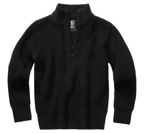 Pull enfant Brandit Marine Troyer maille acrylique col montant à glissière bords côtes