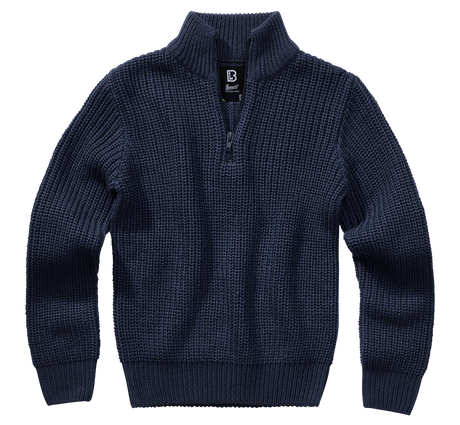 Pull enfant Brandit Marine Troyer maille acrylique col montant à glissière bords côtes